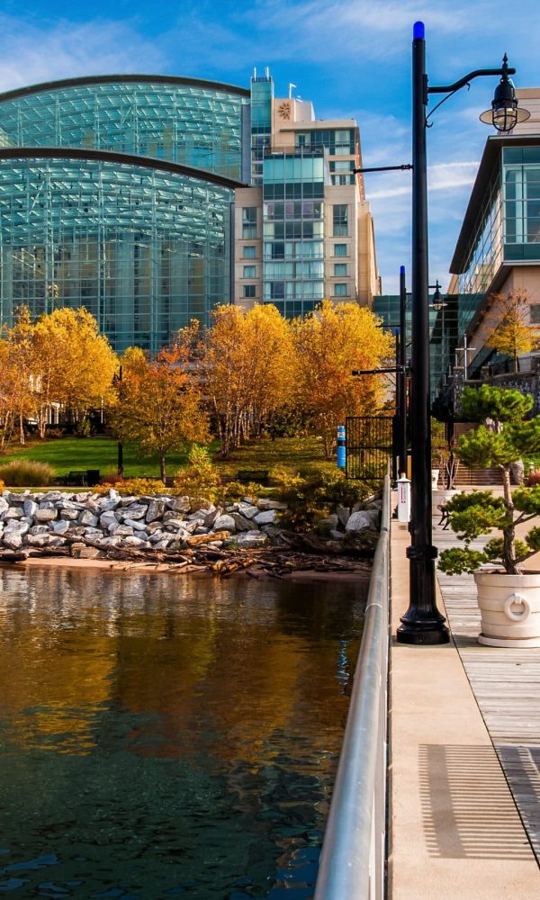 The Gaylord National Resort, seen from a pier in the Potomac River in National Harbor, Maryland.